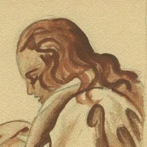 Portrait, Woman, Book, Reading - Drawing Vintage Original Artwork - 3