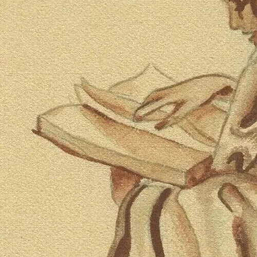 Portrait, Woman, Book, Reading - Drawing Vintage Original Artwork - 4