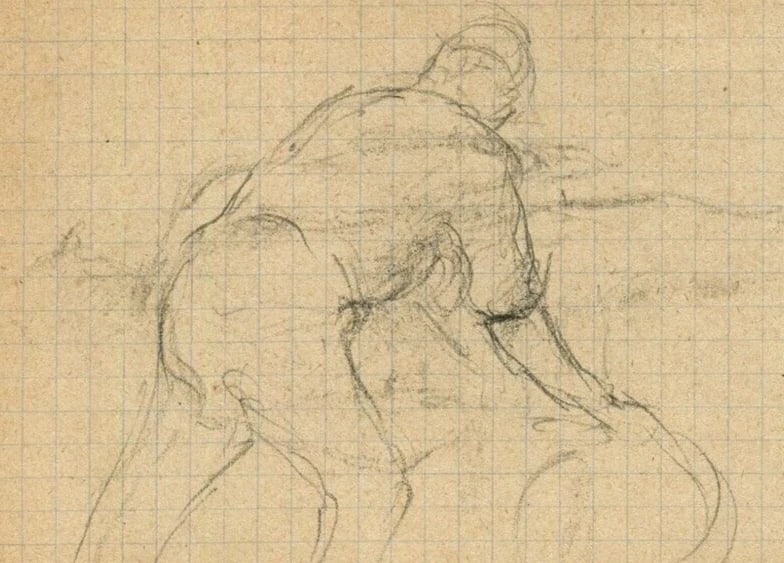 Man Figure, Farmer - Drawing Vintage Pencil Original Sketch Artwork - 7