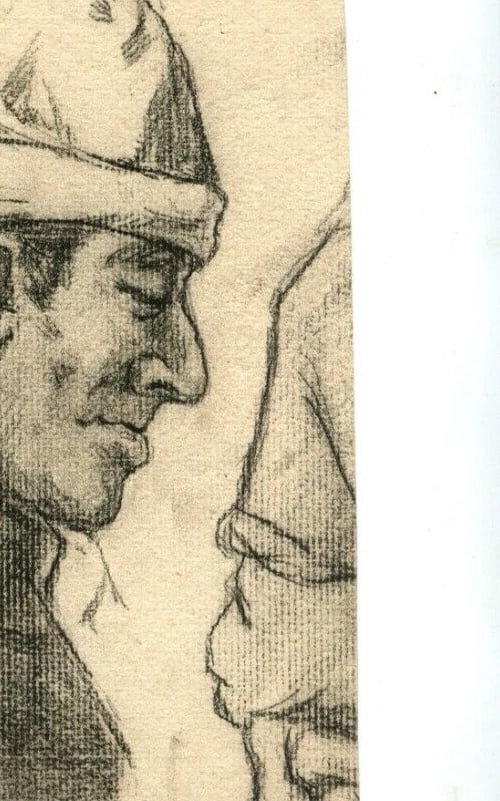 Man Profil Portrait Sketch - Drawing Vintage Pencil Original Old Artwork - 7