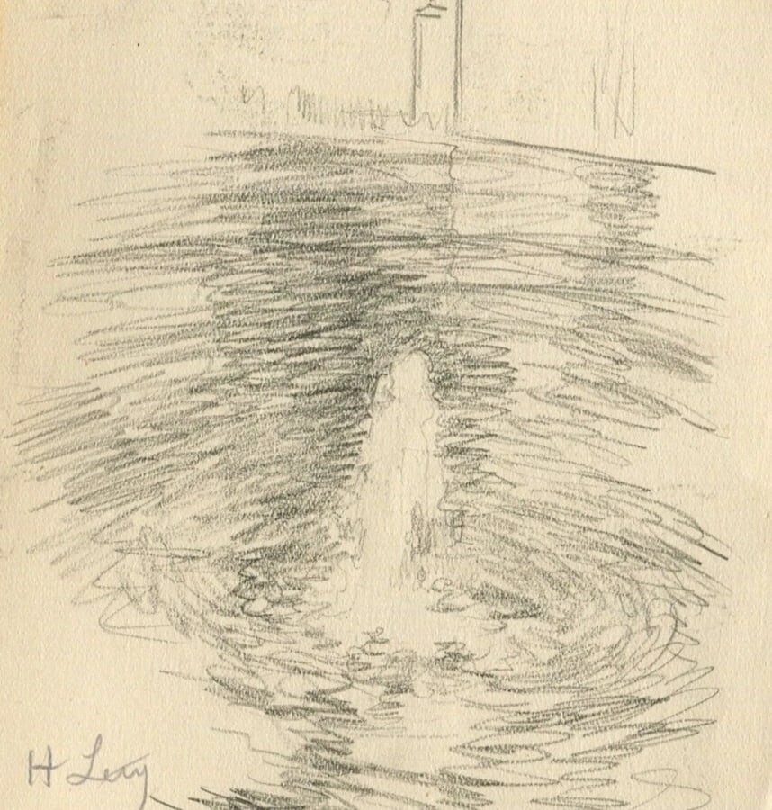 Antique Pencil Drawing Original Signed Landscape Luxembourg Fountain signed - 3