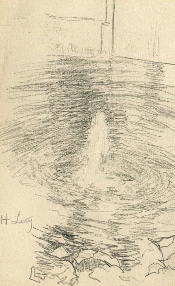 Antique Pencil Drawing Original Signed Landscape Luxembourg Fountain signed - 4