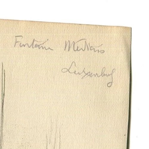 Antique Pencil Drawing Original Signed Landscape Luxembourg Fountain signed - 6