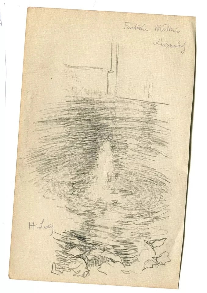 Antique Pencil Drawing Original Signed Landscape Luxembourg Fountain signed - 8