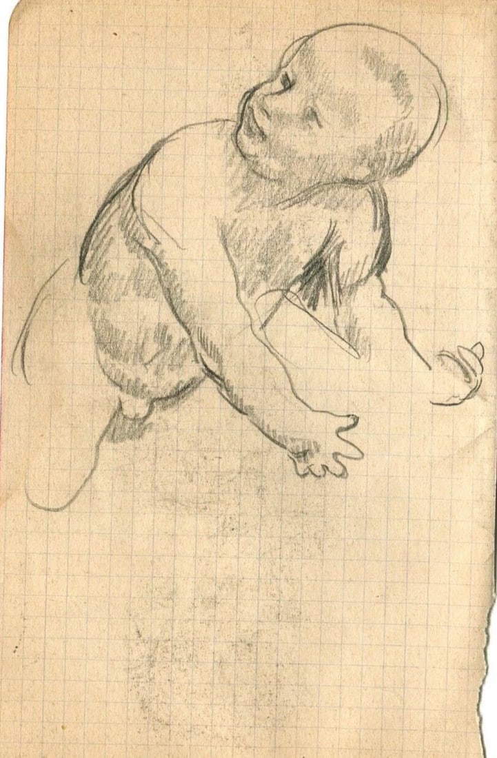 Vintage Pencil Original Drawing Baby Portrait Sketch: Title: Vintage Pencil Original Drawing Baby Portrait Sketch Description: Vintage Pencil Drawing Portrait of a Baby Pencil on paper 14,5 x 8,5 cm stains, folds Reserve: $40.00 Shipping: Domestic: