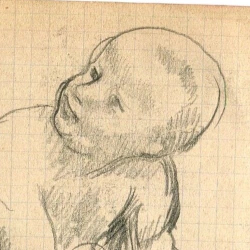 Vintage Pencil Original Drawing Baby Portrait Sketch - 3
