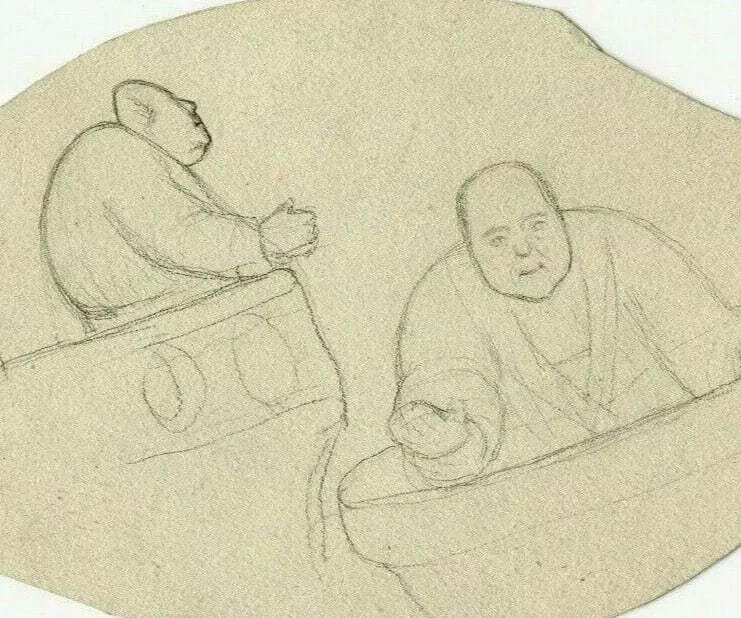 Antique Pencil Drawing Original 19th century Religion and Priest - 7