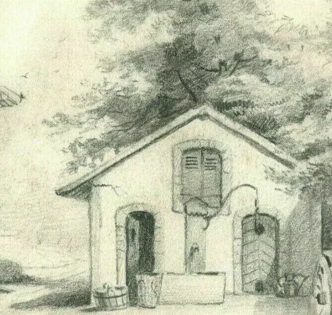 Antique Original Pencil Drawing Sketch Poultry, Courtyard, Lignon - 3