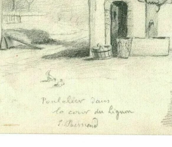 Antique Original Pencil Drawing Sketch Poultry, Courtyard, Lignon - 6