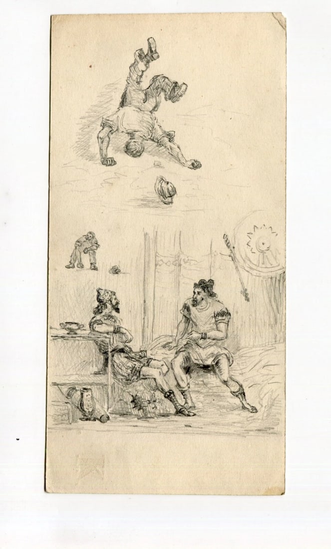 Antique Drawing Pencil Original People, Men, Military, Sketches - 2