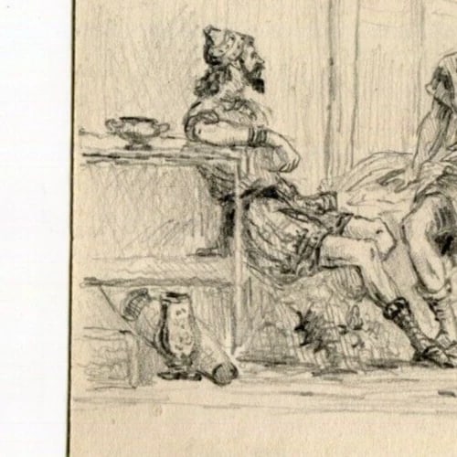 Antique Drawing Pencil Original People, Men, Military, Sketches - 6