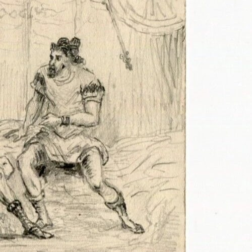 Antique Drawing Pencil Original People, Men, Military, Sketches - 7