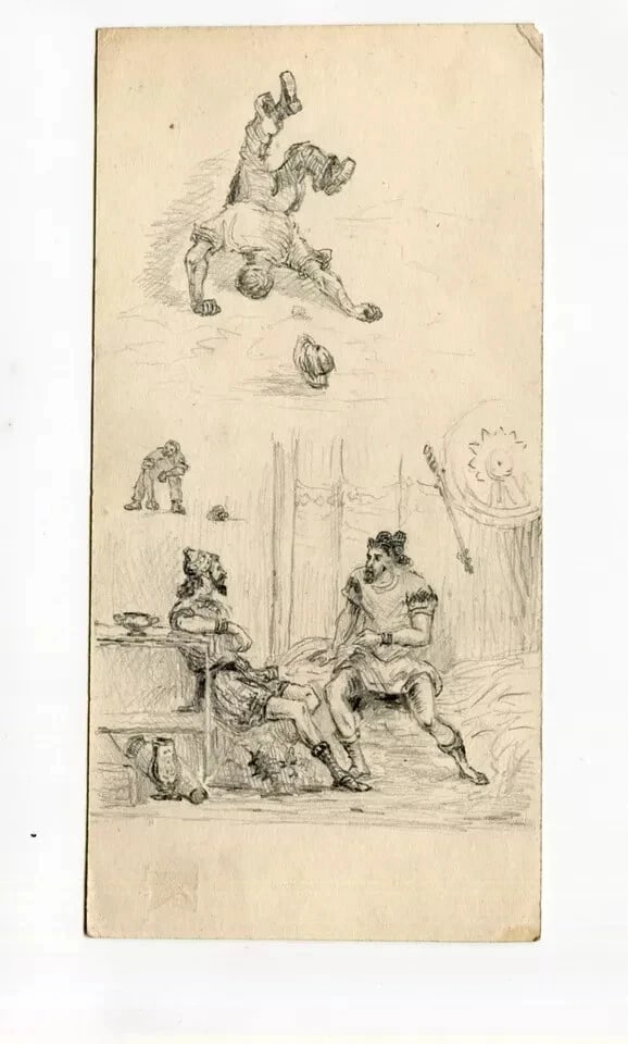 Antique Drawing Pencil Original People, Men, Military, Sketches - 8