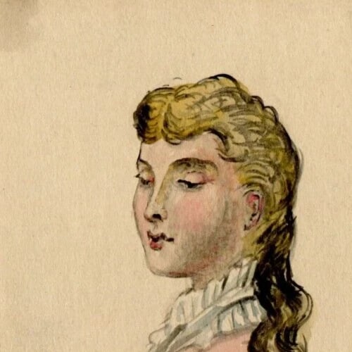 Antique Drawing Pencil Original Young Girl Portrait with Curly Blond Hair - 3