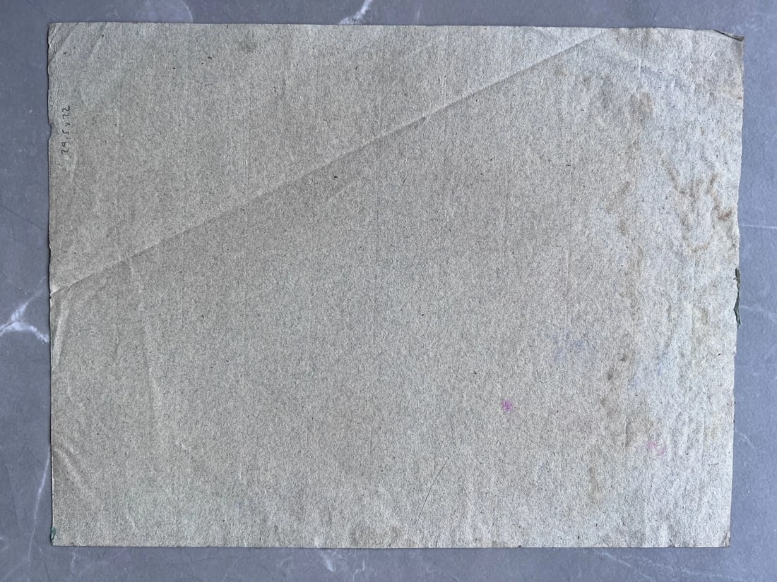 Antique Original Drawing Mountain Landscape, Trees, Forest - 8