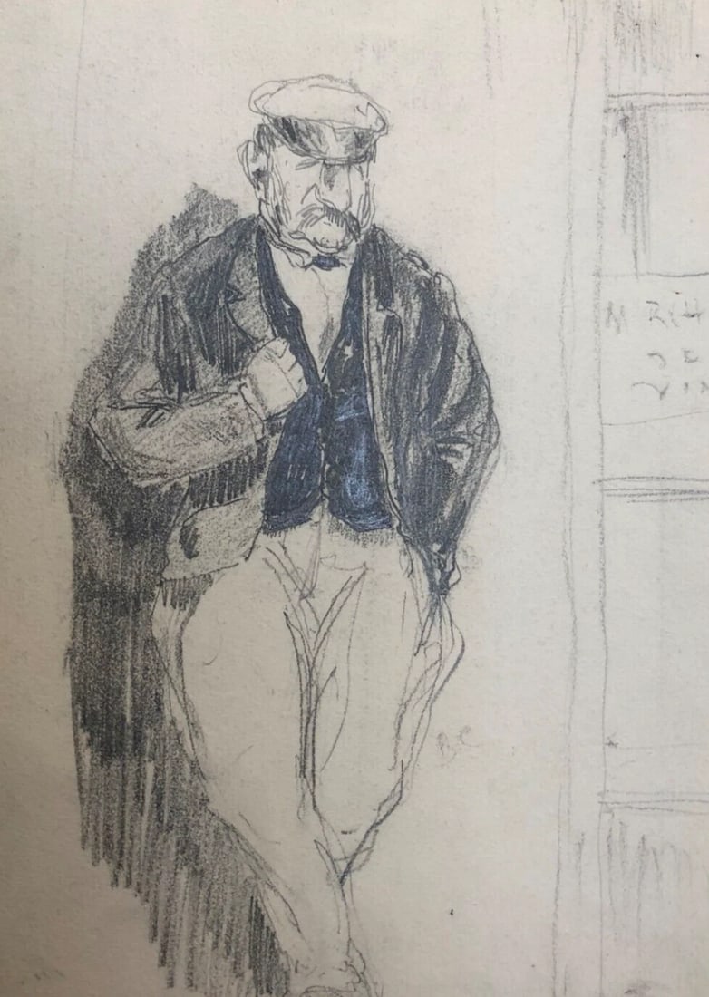 Vintage Original Drawing Portrait Man with Moustache (1 of 8)