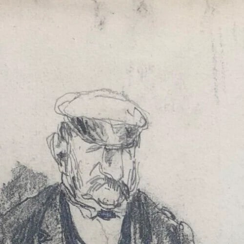 Vintage Original Drawing Portrait Man with Moustache - 3