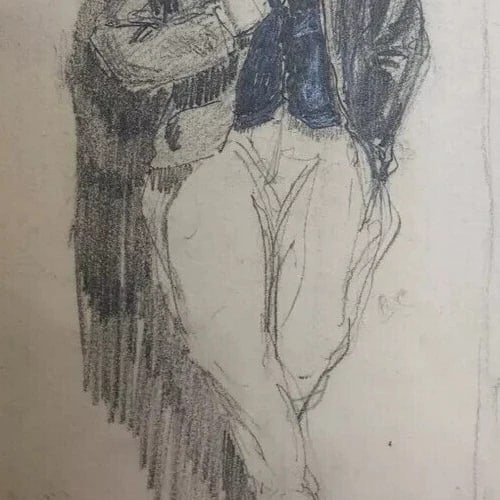 Vintage Original Drawing Portrait Man with Moustache - 5