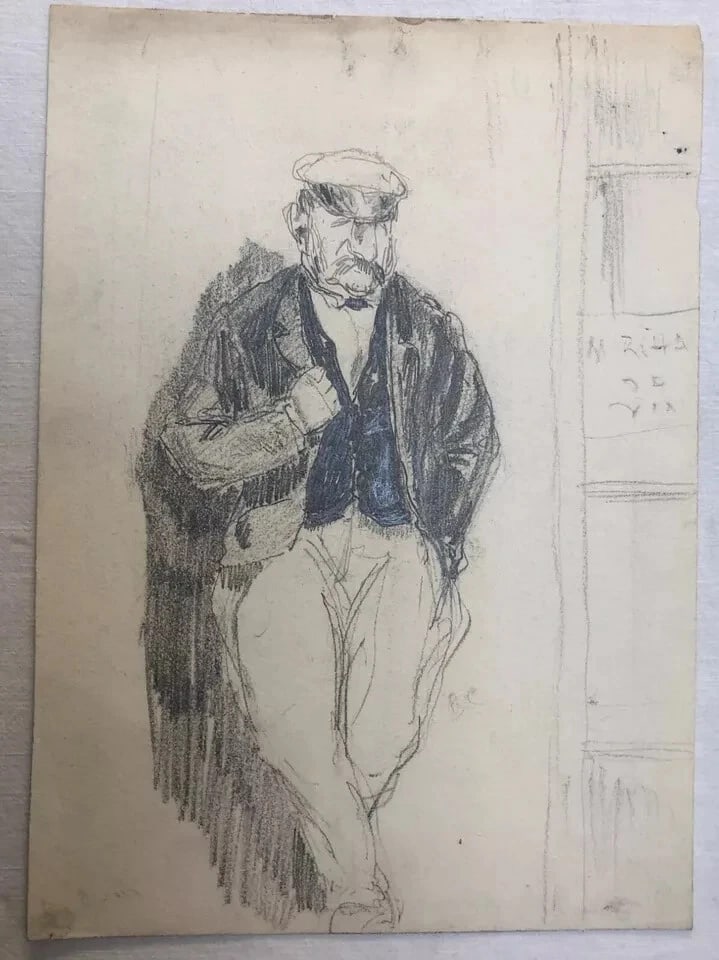 Vintage Original Drawing Portrait Man with Moustache - 6