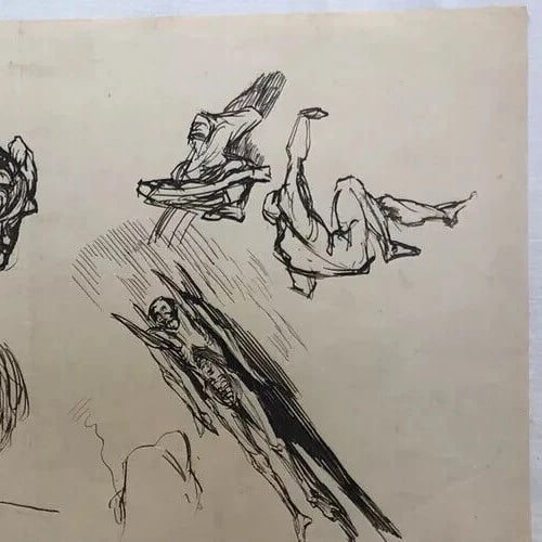 Vintage Original Drawing Man Reading, People Portraits - 6