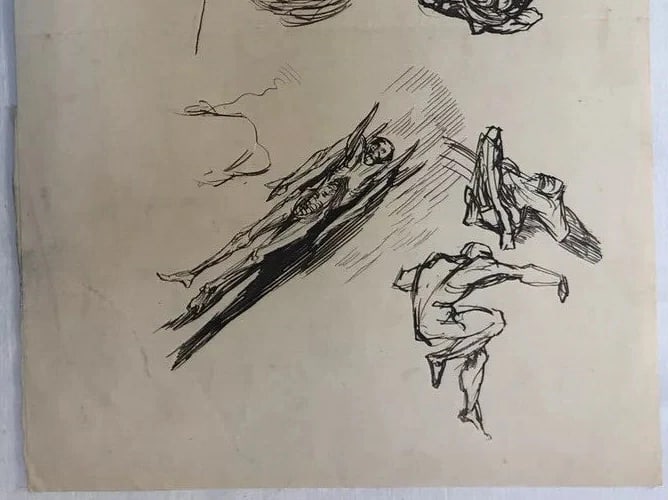 Vintage Original Drawing Man Reading, People Portraits - 7