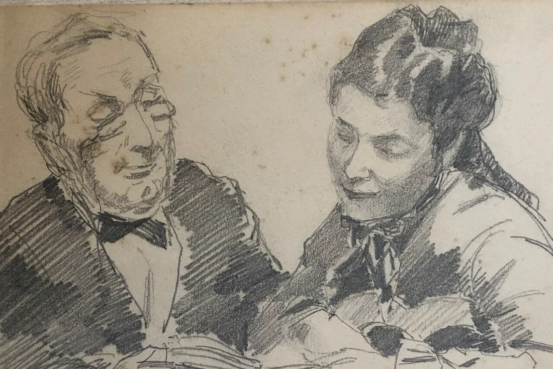 Vintage Original Drawing Couple, Portrait Man, Woman: Title: Vintage Original Drawing Couple, Portrait Man, Woman Description: Vintage Original Drawing Couple, Portrait Man, Woman Pencil on paper 12 x 18 cm stains, folds Reserve: $45.00 Shipping: D