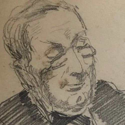 Vintage Original Drawing Couple, Portrait Man, Woman - 2