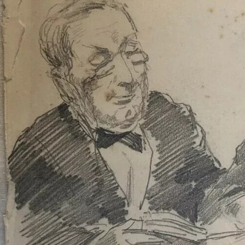 Vintage Original Drawing Couple, Portrait Man, Woman - 4