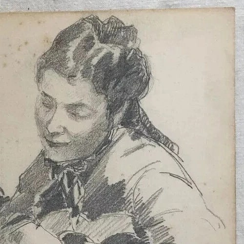 Vintage Original Drawing Couple, Portrait Man, Woman - 6