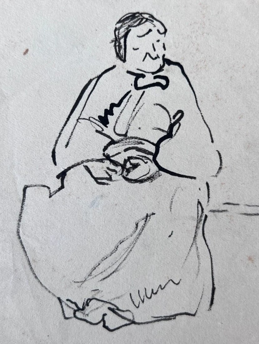 Vintage Ink Original Drawing Marguerite MOURIER (XX) Woman Portrait (1 of 8)