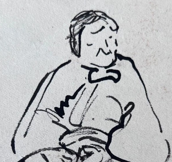 Vintage Ink Original Drawing Marguerite MOURIER (XX) Woman Portrait - 3