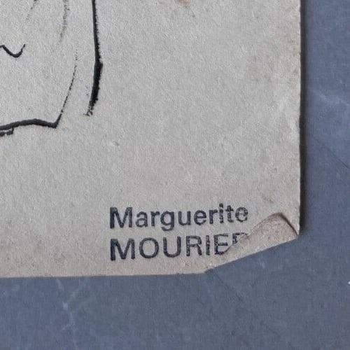 Vintage Ink Original Drawing Marguerite MOURIER (XX) Woman Portrait - 5