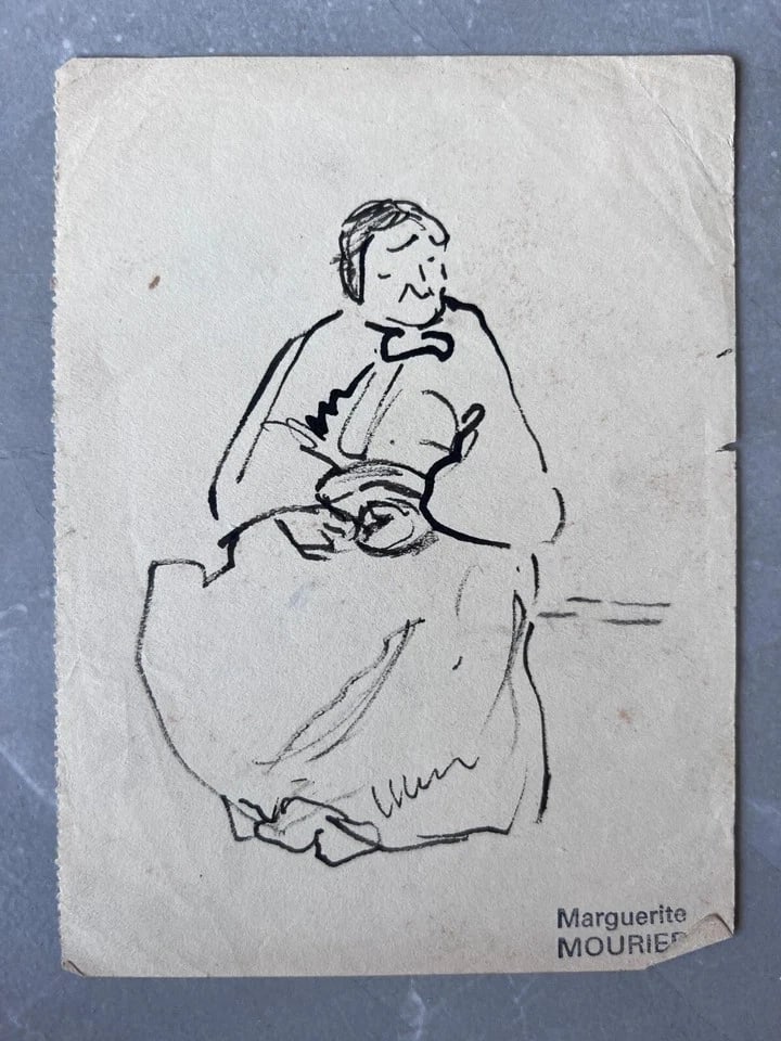 Vintage Ink Original Drawing Marguerite MOURIER (XX) Woman Portrait - 8