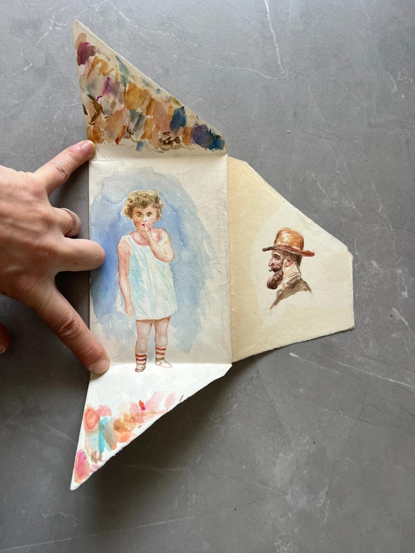 Vintage Drawing Original People, Portrait, Man Girl Academic Art Nouveau Artwork - 2