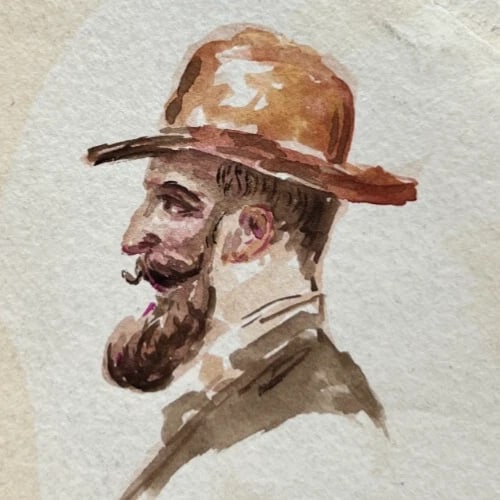 Vintage Drawing Original People, Portrait, Man Girl Academic Art Nouveau Artwork - 3