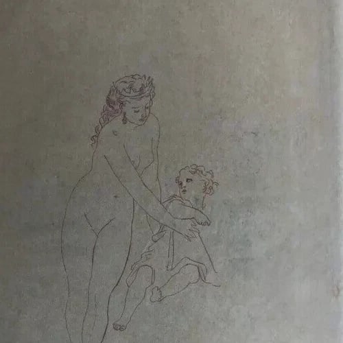 Angel and Woman, People Drawing Antique Ink Original - 3