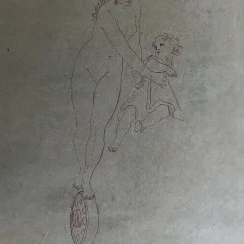 Angel and Woman, People Drawing Antique Ink Original - 5