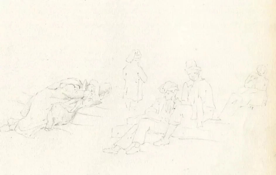 Sketches, People, Life Scene Drawing Antique Pencil Original (1 of 8)