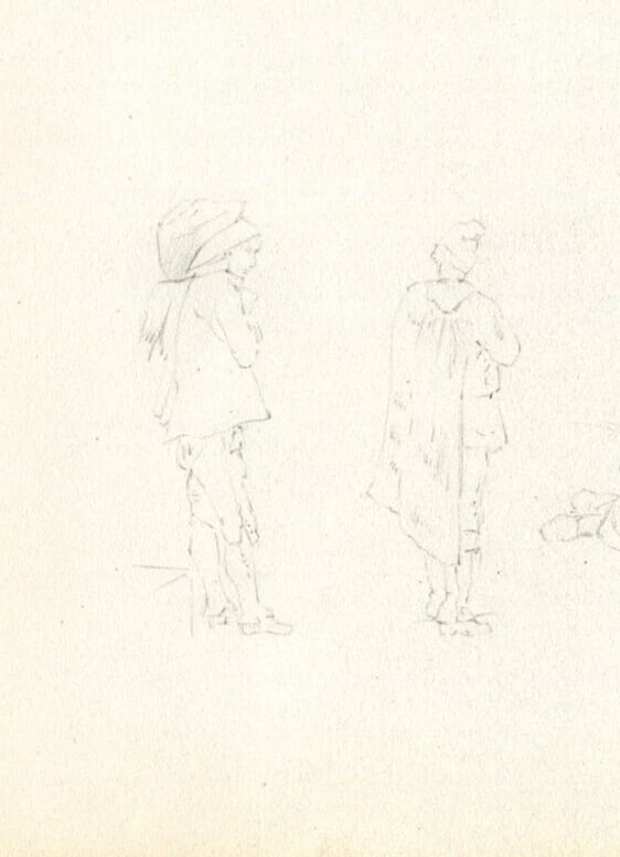 Sketches, People, Life Scene Drawing Antique Pencil Original - 5