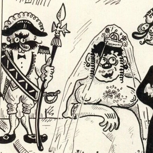 Caricature Wedding Couple - Drawing Vintage Ink Original Signed Artwork - 3