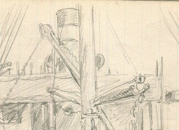 Bow of a Boat, Maritime, Architecture - Drawing Vintage Pencil Original - 3