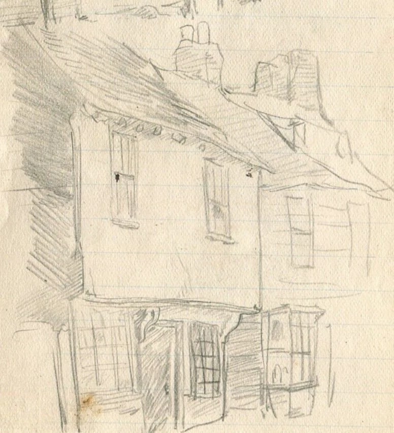 House, Building, Architecture, Cityview Sketch - Drawing Vintage Pencil Original (1 of 8)