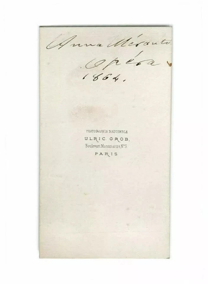 CDV Photo – Anna Merante, Opera Dancer – Ulric Grob Albumen c 1864 - 7