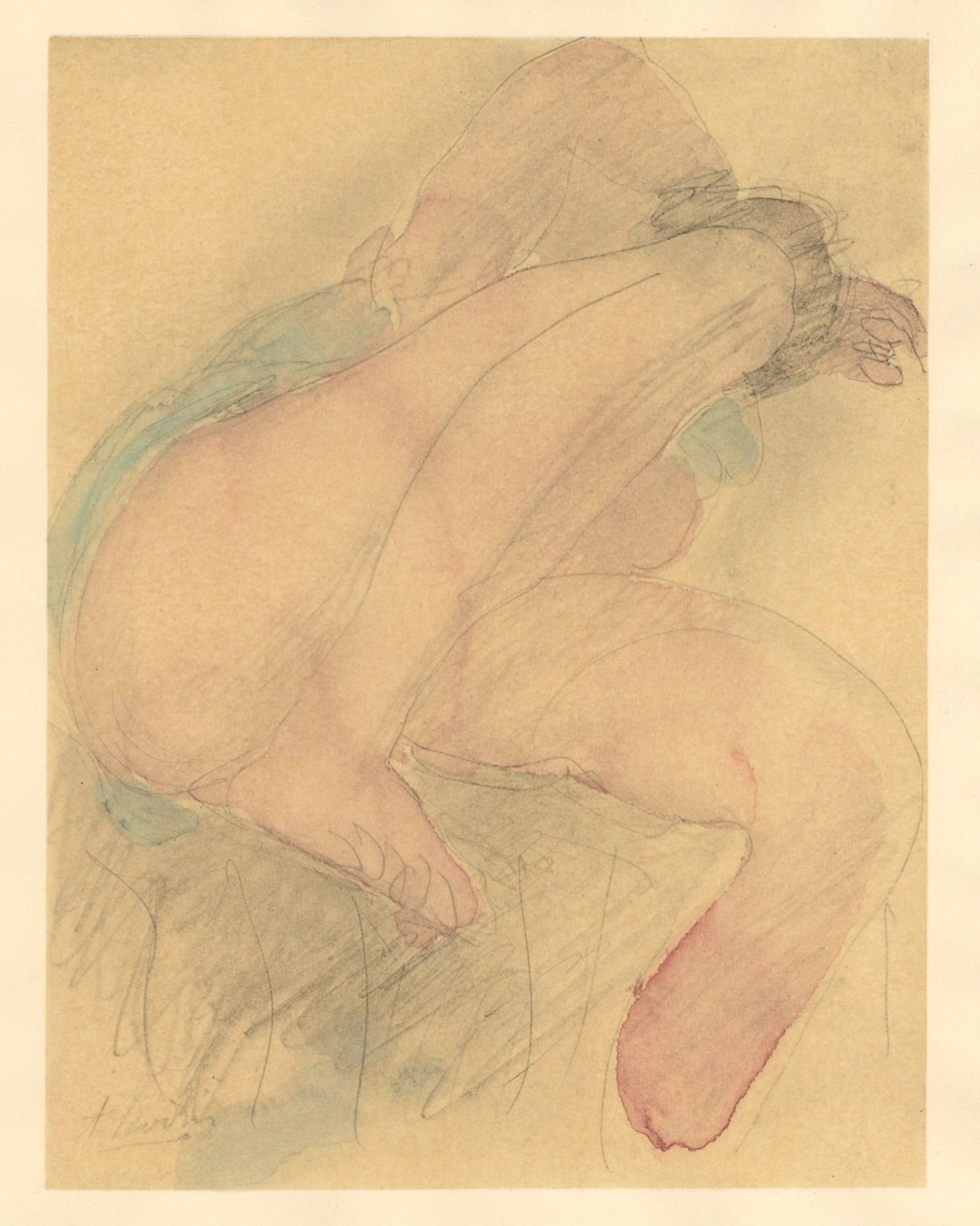 Auguste Rodin pochoir (Figure feminine): Title: Auguste Rodin pochoir (Figure feminine) Description: Medium: pochoir (after the watercolor). Printed in Paris in 1944 on laid paper in an edition of 300 for the cover of the rare "La Varende"