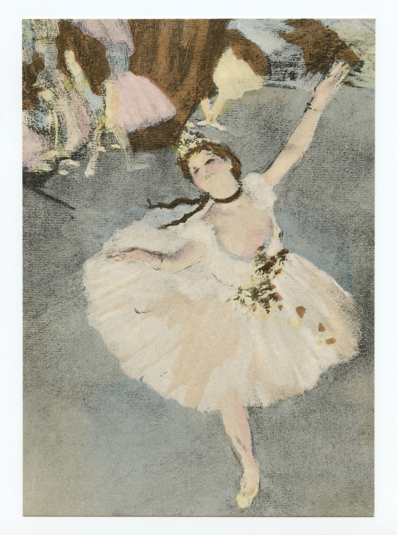 Edgar Degas pochoir Danseuse: Title: Edgar Degas pochoir Danseuse Description: Medium: pochoir (after the oil). A soft and delicate impression, printed in Paris in 1948 and published in an edition of 1200 by Braun et Cie. Size: 6