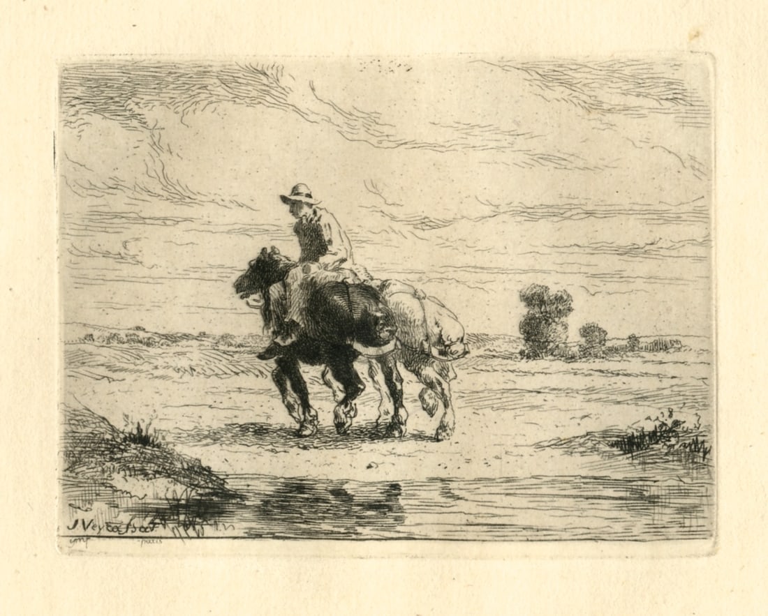 Jules Jacques Veyrassat original etching "Boat Horses" (1 of 1)