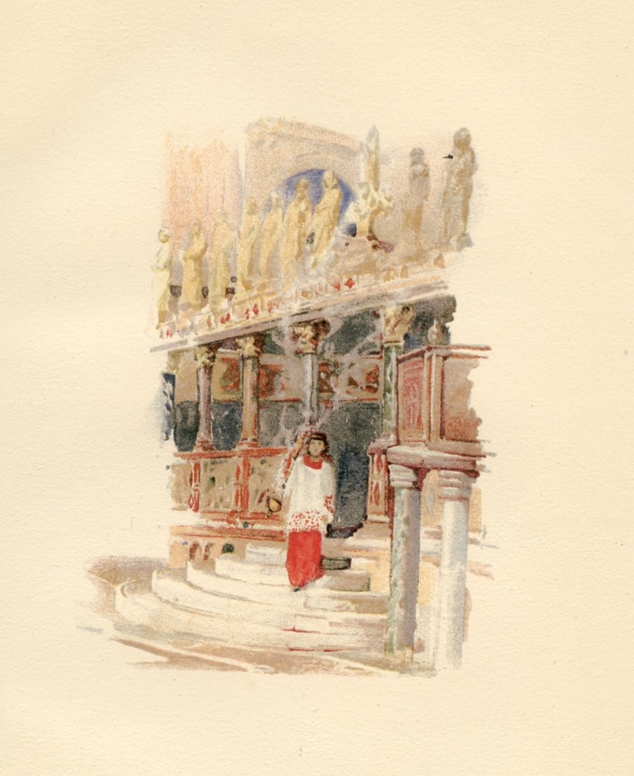 Rhoda Holmes Nicholls chromolithograph "St Mark's during Service" | Venice: Title: Rhoda Holmes Nicholls chromolithograph "St Mark's during Service" | Venice Description: Medium: chromolithograph (after the watercolor). This delightful antique lithograph was published in a