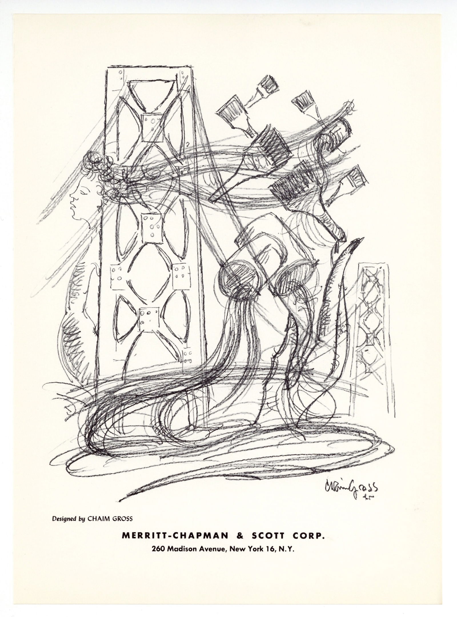 Chaim Gross original lithograph: Title: Chaim Gross original lithograph Description: Medium: original lithograph. This lithograph was printed in 1955 for the "Improvisations" portfolio, and published by the Artists Equity Association