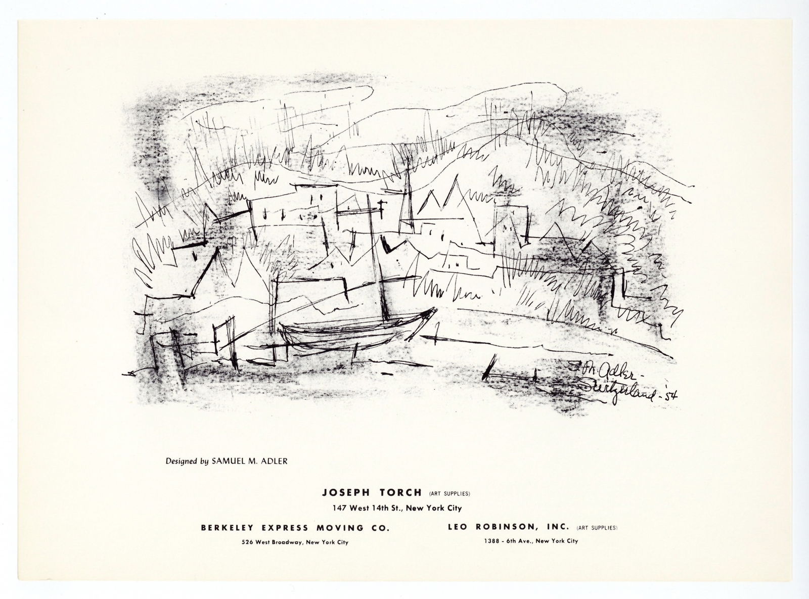 Samuel M. Adler original lithograph: Title: Samuel M. Adler original lithograph Description: Medium: original lithograph. This lithograph was printed in 1955 for the "Improvisations" portfolio, and published by the Artists Equity Associa