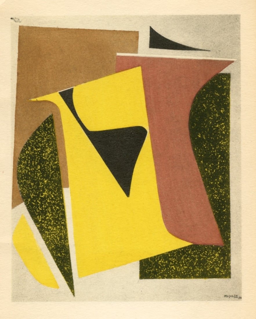 Alberto Magnelli pochoir "Figure noire sur fond jaune": Title: Alberto Magnelli pochoir "Figure noire sur fond jaune" Description: Medium: pochoir (after the watercolor and collage). Printed in 1957 at the atelier of Daniel Jacomet and published in Paris
